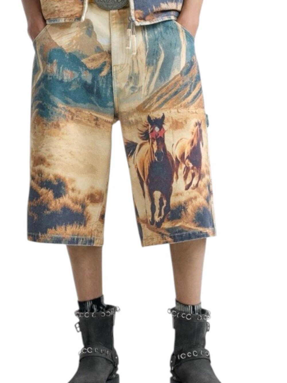 Zara x TwoJeys Baggy Fit Denim Shorts Mens Size 30 Western Equestrian Jorts NWT